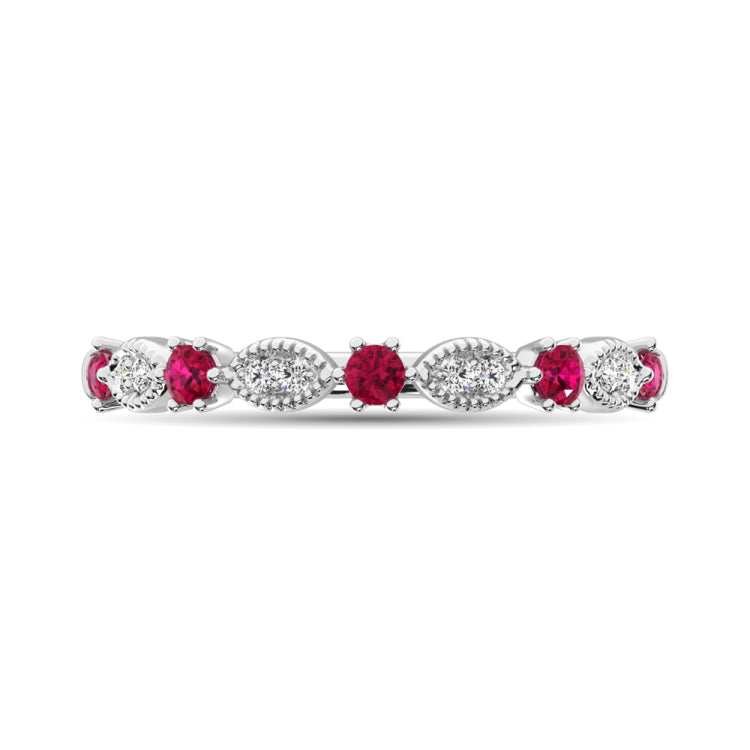Diamond 1/3 Ct.Tw. And Ruby Stack Band in 14K White Gold ( 8 Diamond and 5 Ruby )