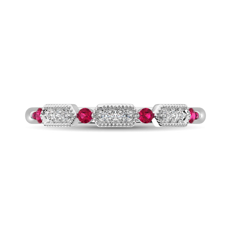 Diamond 1/5 Ct.Tw. And Ruby Stack Band in 14K White Gold ( 9 Diamond and 4 Ruby )
