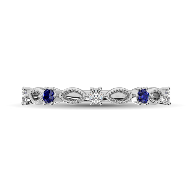Diamond 1/5 Ct.Tw. And Blue Sapphire Stackable Band in 14K White Gold