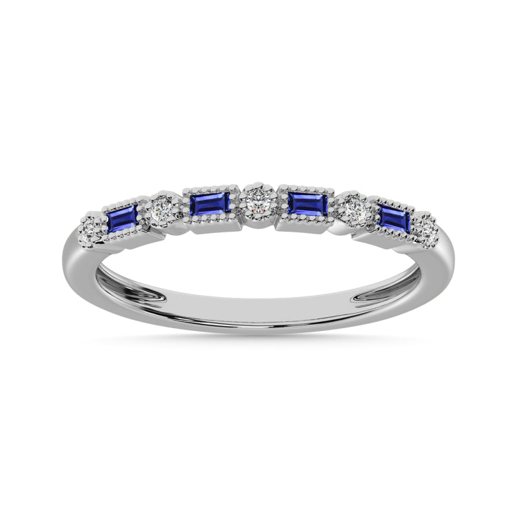 Blue Sapphire and Alternate Diamond 1/3 Ct.Tw. Stack Band in 10K White Gold