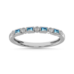 Blue Topaz and Alternate Diamond 1/3 Ct.Tw. Stack Band in 10K White Gold