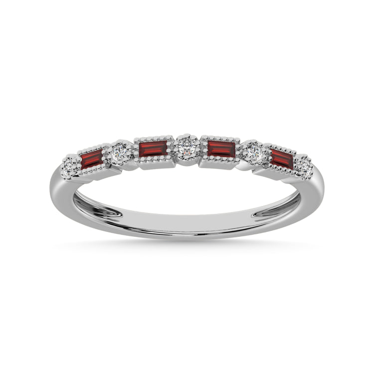 Diamond 1/3 Ct.Tw. Diamond and Garnet Stackble Band in 10K White Gold