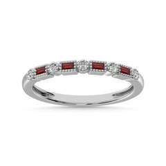 Diamond 1/3 Ct.Tw. Diamond and Garnet Stackble Band in 10K White Gold