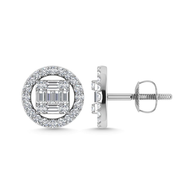 Diamond 3/8 Ct.Tw. Round and Baguette Fashion Earrings in 14K White Gold