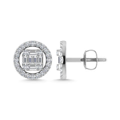 Diamond 3/8 Ct.Tw. Round and Baguette Fashion Earrings in 14K White Gold