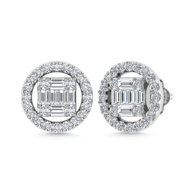 Diamond 3/8 Ct.Tw. Round and Baguette Fashion Earrings in 14K White Gold
