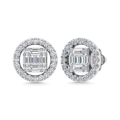 Diamond 3/8 Ct.Tw. Round and Baguette Fashion Earrings in 14K White Gold