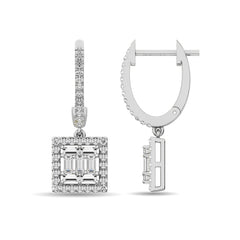 Diamond 1/2 Ct.Tw. Round and Baguette Fashion Earrings in 14K White Gold