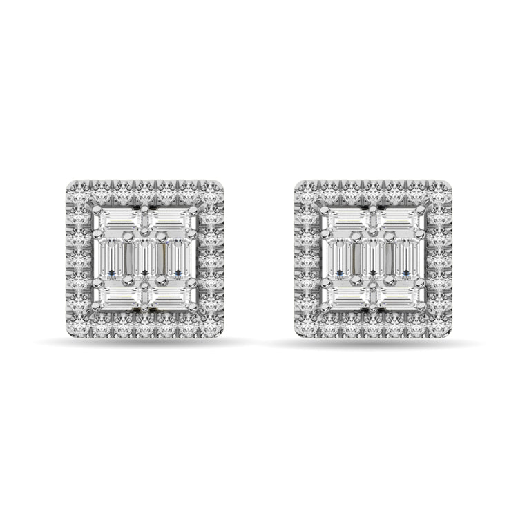 Diamond 1/3 Ct.Tw. Round and Baguette Fashion Earrings in 14K White Gold