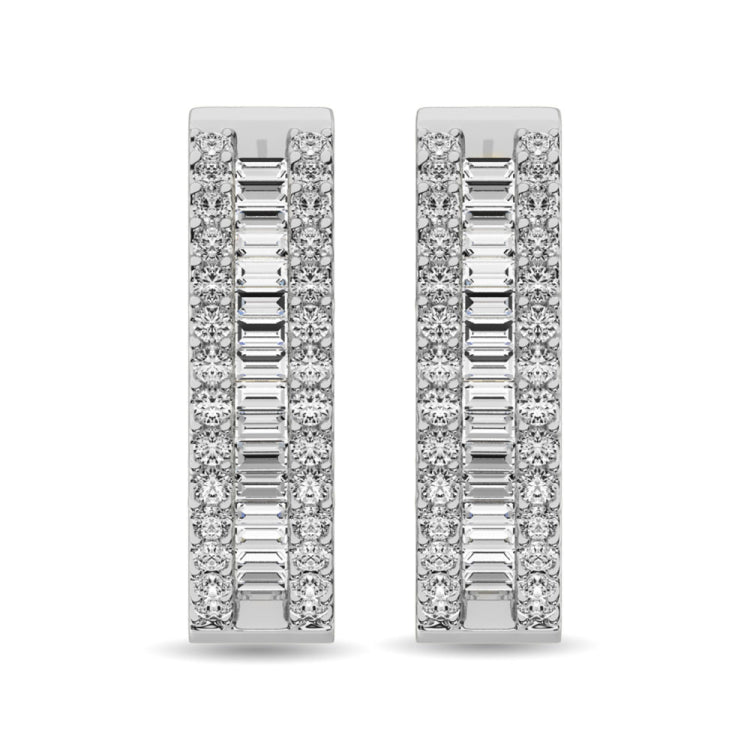 Diamond 2 Ct.Tw. Round and Baguette Hoop Earrings in 14K White Gold