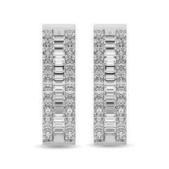 Diamond 2 Ct.Tw. Round and Baguette Hoop Earrings in 14K White Gold