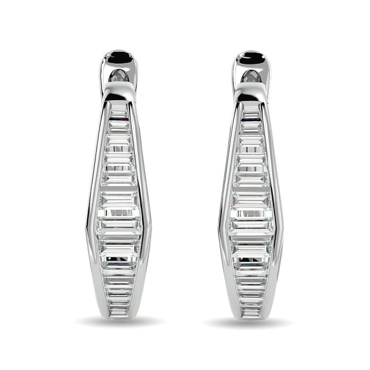 Diamond 1/2 Ct.Tw. Straight Baguette Hoop Earrings in 14K White Gold