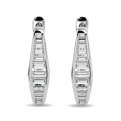 Diamond 1/2 Ct.Tw. Straight Baguette Hoop Earrings in 14K White Gold