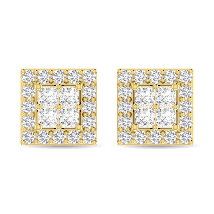Diamond 1/2 Ct.Tw. Round and Princess Fashion Earrings in 14K Yellow Gold