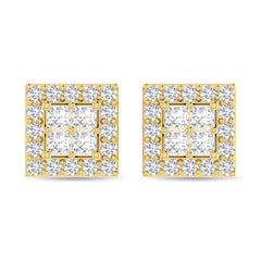 Diamond 1/2 Ct.Tw. Round and Princess Fashion Earrings in 14K Yellow Gold