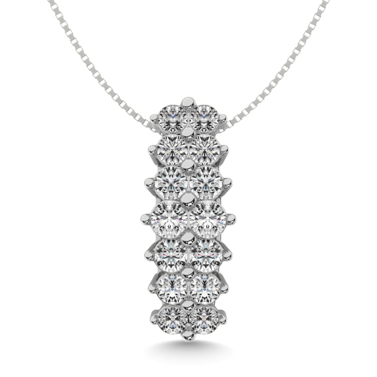 Diamond 1 ct tw Round Cut Pyramid Pendant in 14K White Gold