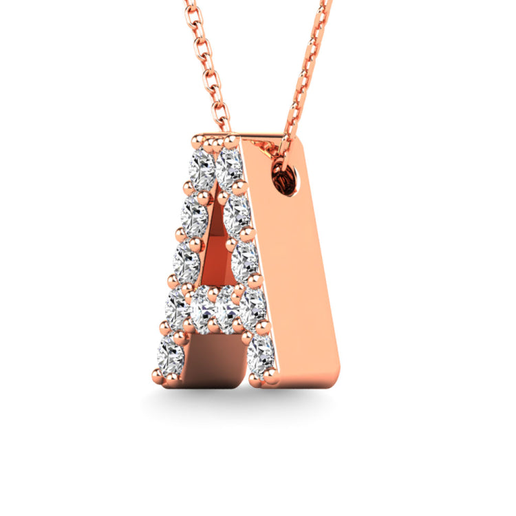 Diamond 1/8 Ct.Tw. Letter A Pendant in 14K Rose Gold&quot;&quot;
