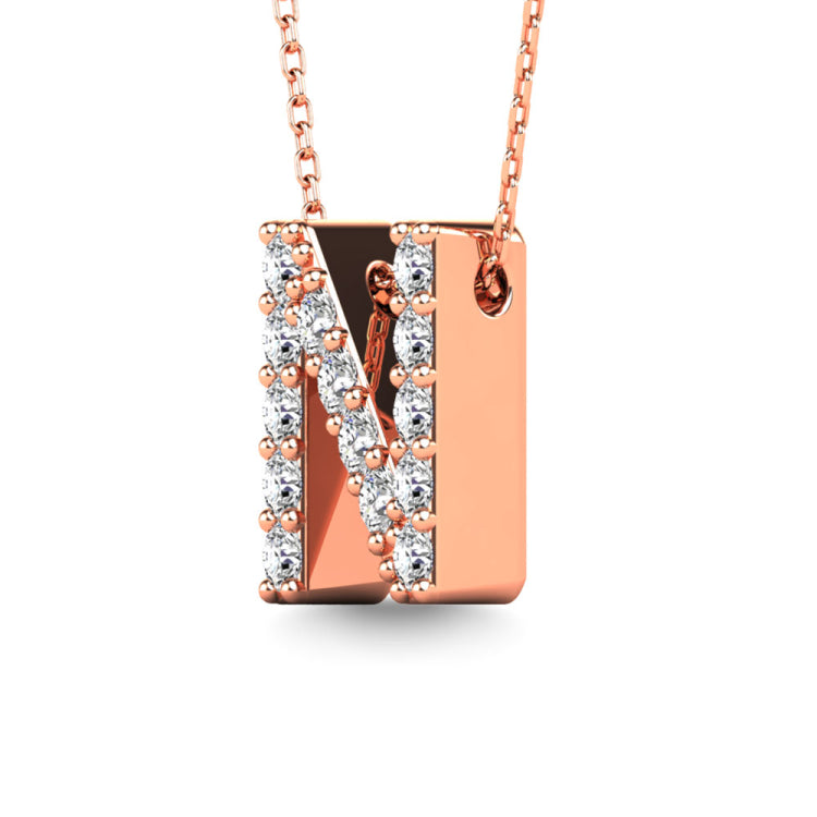 Diamond 1/6 Ct.Tw. Letter N Pendant in 14K Rose Gold&quot;&quot;