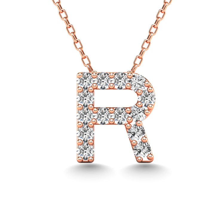 Diamond 1/8 Ct.Tw. Letter R Pendant in 14K Rose Gold&quot;&quot;