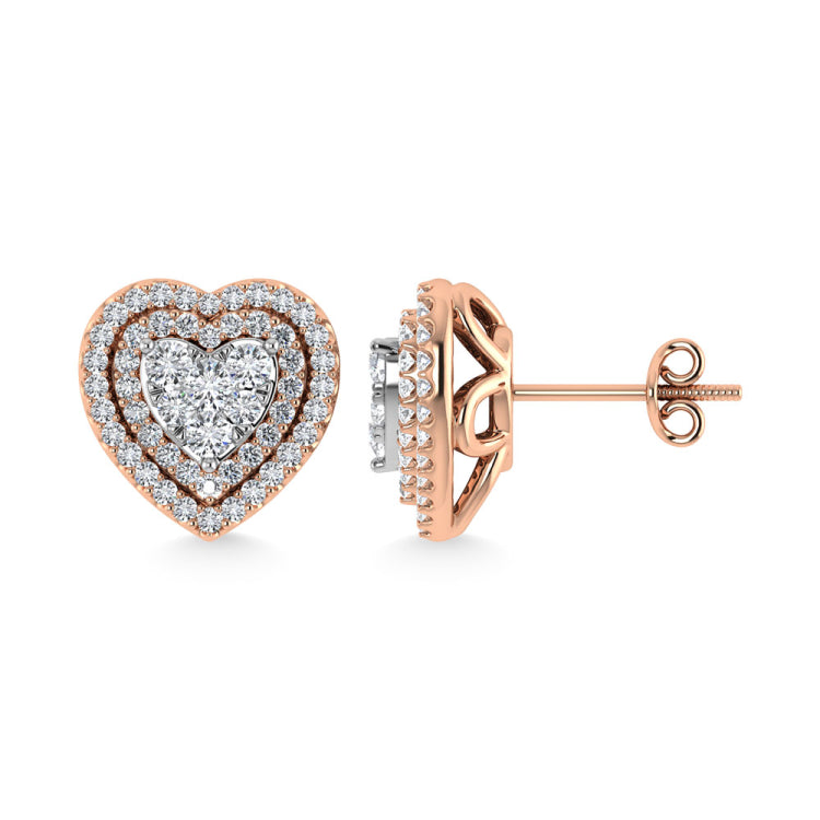 Diamond 7/8 Ct.Tw. Heart Earrings in 10K Rose Gold
