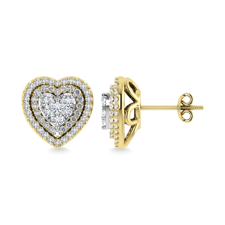 Diamond 7/8 Ct.Tw. Heart Earrings in 14K Yellow Gold
