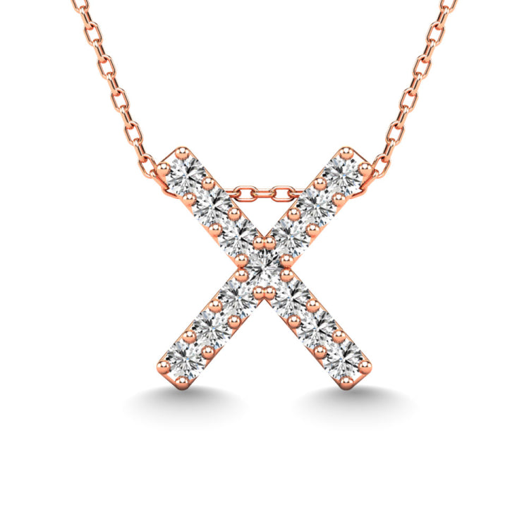 Diamond 1/8 Ct.Tw. Letter X Pendant in 14K Rose Gold&quot;&quot;