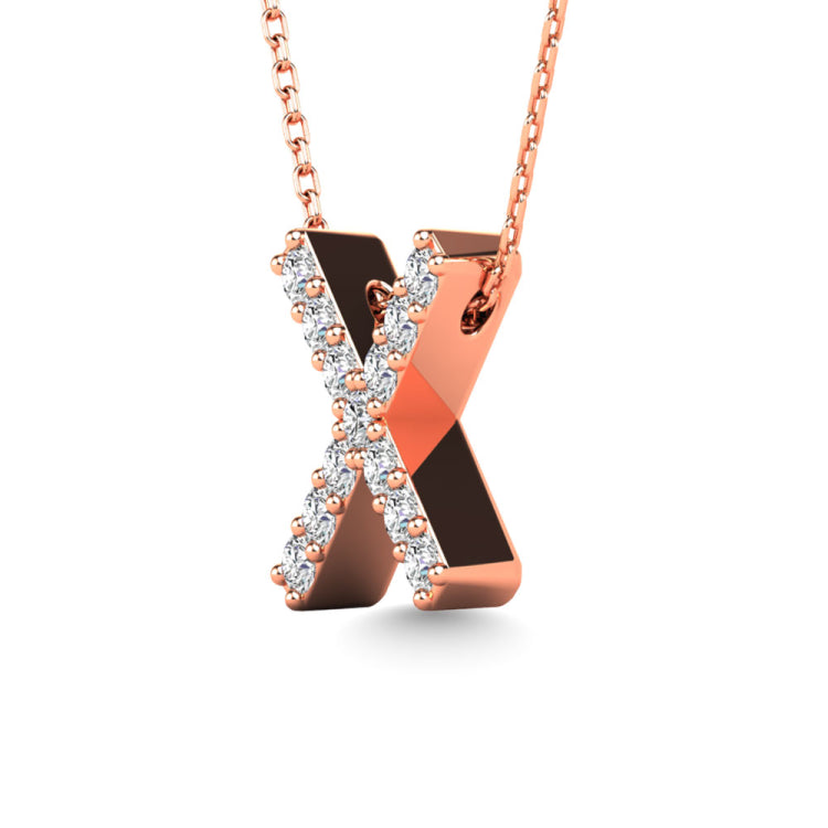 Diamond 1/8 Ct.Tw. Letter X Pendant in 14K Rose Gold&quot;&quot;