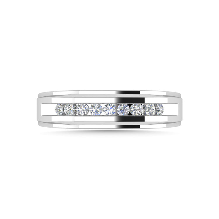 Diamond 1/4 Ct.Tw.Mens Wedding Band in 10K White Gold