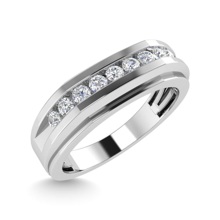 Diamond 1/4 Ct.Tw.Mens Wedding Band in 10K White Gold