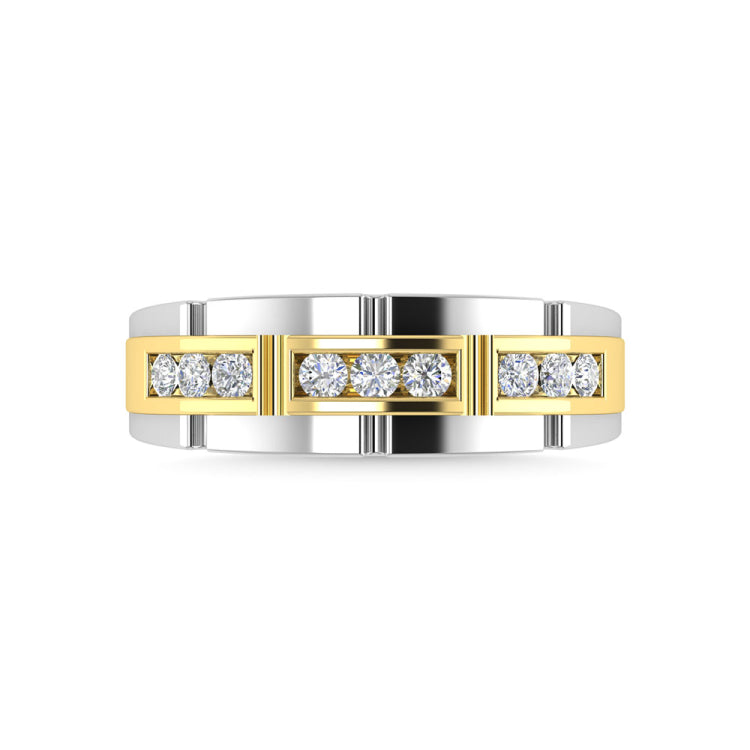 Diamond 1/4 Ct.Tw.Mens Wedding Band in 14K Two Tone Gold