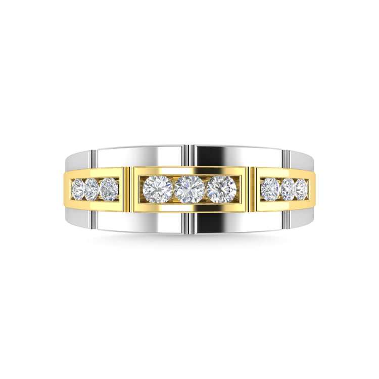 Diamond 1/2 Ct.Tw.Mens Wedding Band in 14K Two Tone Gold