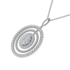 14K White Gold 1 Ct.Tw. Round Diamond Oval Shape Pendant