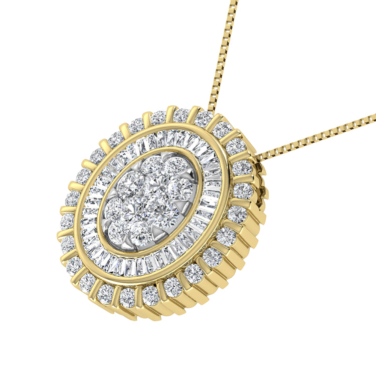 14K Yellow Gold 3/4.Tw. Round and Tapper Diamond Invisible Oval Shape Pendant