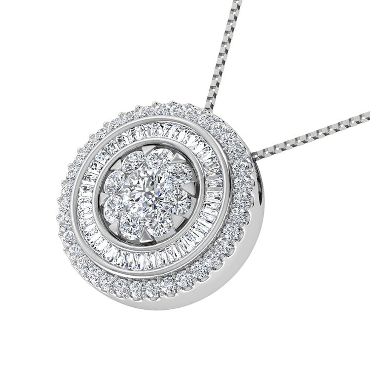 14K White Gold 3/4.Tw. Round and Tapper Diamond Invisible Pendant