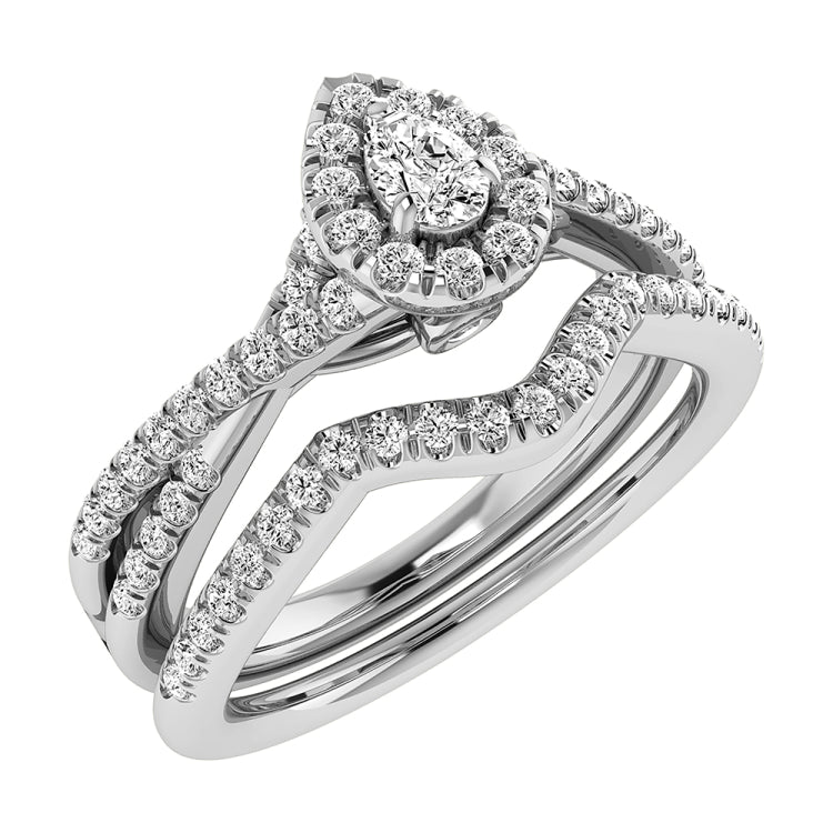 Pear and Round Diamond 1/2 Ct.Tw. Bridal Ring in 10K White Gold