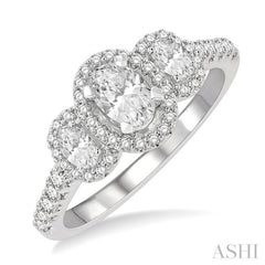 Oval Shape Past Present & Future Halo Diamond Engagement Ring