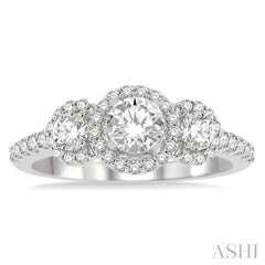 Round Shape Past Present & Future Halo Diamond Engagement Ring