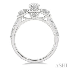 Round Shape Past Present & Future Halo Diamond Engagement Ring