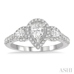 Pear Shape Past Present & Future Halo Diamond Engagement Ring