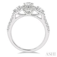 Pear Shape Past Present & Future Halo Diamond Engagement Ring