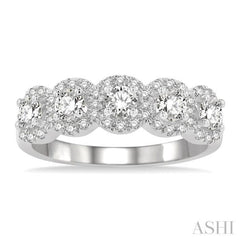 Round Shape 5 Stone Halo Diamond Wedding Band