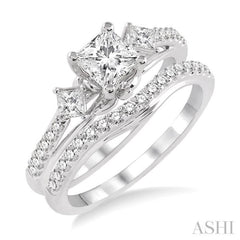 Princess Shape Past Present & Future Diamond Wedding Set