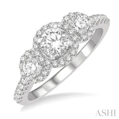 Round Shape Past Present & Future Semi-Mount Halo Diamond Engagement Ring