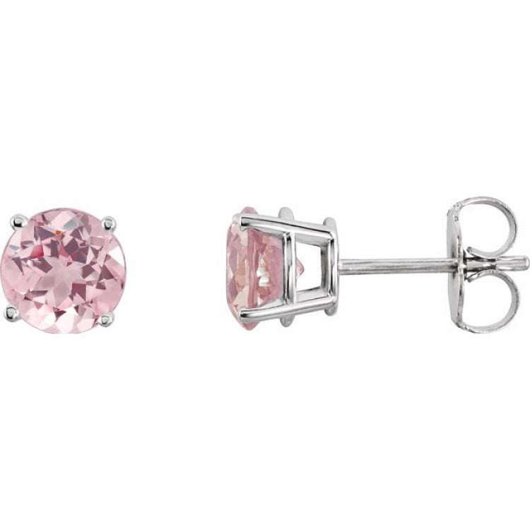14K White 5 mm Natural Pink Morganite Earrings