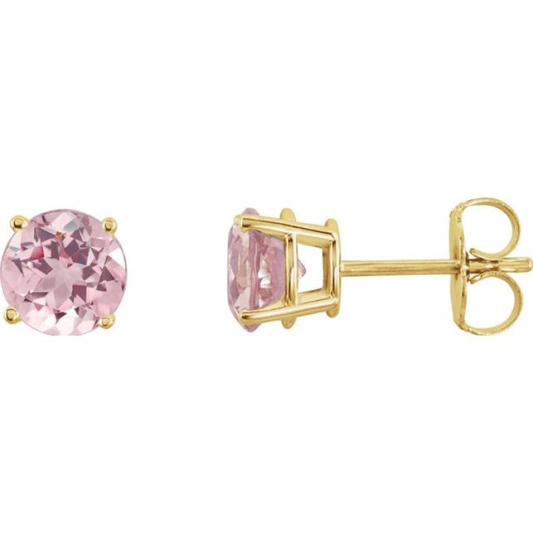 14K Yellow 5 mm Natural Pink Morganite Stud Earrings