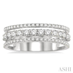 3/4 ctw Split Triple Ring Round Cut Diamond Fashion Ring in 14K White Gold