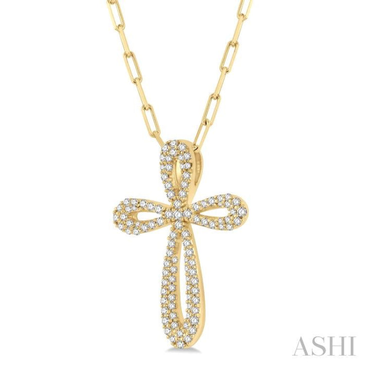 Pave-Set Cross Paper Clip Diamond Fashion Pendant