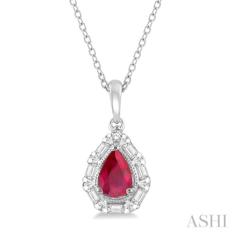 Pear Shape Gemstone & Baguette Halo Diamond Pendant