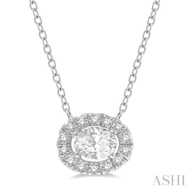 1/4 Ctw Oval and Round Cut Diamond Halo Fashion Petite Pendant With Chain in 14K White Gold