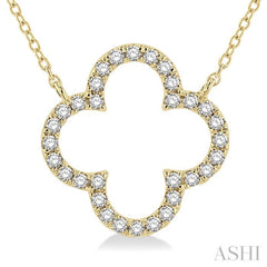1/4 Ctw Clover Round Cut Diamond Pendant With Chain in 14K Yellow Gold
